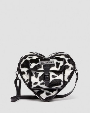 Accessories Dr Martens Heart Shaped Faux Fur Cow Print Backpack Bags Black / White | Australia_Dr42666