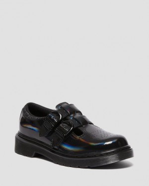 Kids' Dr Martens Junior 8065 Rainbow Patent Leather Mary Jane Shoes Black | Australia_Dr19919