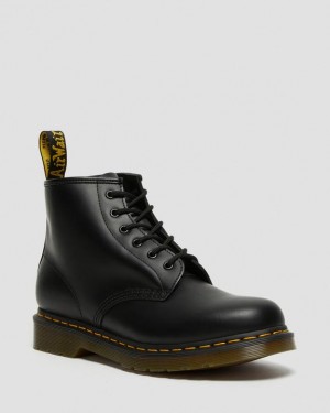 Men's Dr Martens 101 Yellow Stitch Smooth Leather Ankle Boots Black | Australia_Dr44508