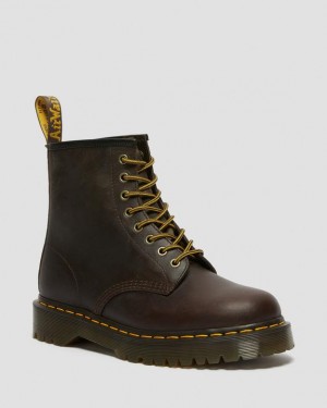 Men's Dr Martens 1460 Bex Crazy Horse Leather Lace Up Platform Shoes Dark Brown | Australia_Dr12992