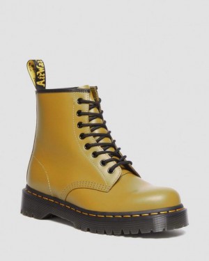 Men's Dr Martens 1460 Bex Smooth Leather Lace Up Platform Shoes Olive | Australia_Dr97743