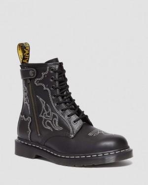 Men's Dr Martens 1460 Gothic Americana Leather Lace Up Boots Black | Australia_Dr70798