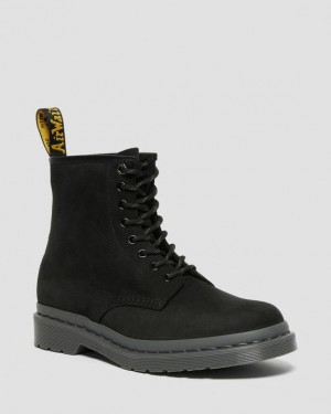 Men's Dr Martens 1460 Mono Milled Nubuck Leather Lace Up Boots Black | Australia_Dr17014