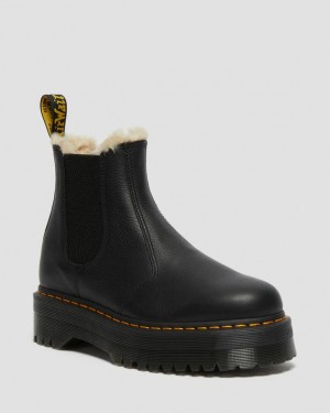 Men's Dr Martens 2976 Faux Fur Lined Chelsea Platform Shoes Black | Australia_Dr79519