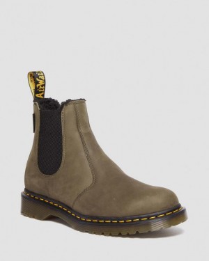 Men's Dr Martens 2976 Fleece Lined Leather Chelsea Boots Olive | Australia_Dr86797