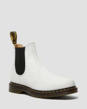 Men's Dr Martens 2976 Yellow Stitch Smooth Leather Chelsea Boots White | Australia_Dr10169