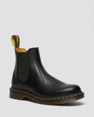 Men's Dr Martens 2976 Yellow Stitch Smooth Leather Chelsea Boots Black | Australia_Dr91377