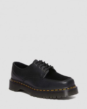 Men's Dr Martens 5-Eye Bex Square Toe Hair-On & Leather Shoes Black | Australia_Dr24217