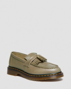 Men's Dr Martens Adrian Carrara Leather Tassel Shoes Olive | Australia_Dr40539