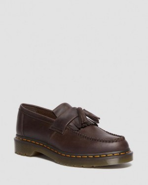 Men's Dr Martens Adrian Crazy Horse Leather Tassel Shoes Dark Brown | Australia_Dr75547