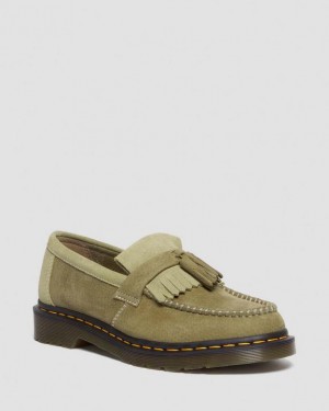 Men's Dr Martens Adrian Tumbled Nubuck Leather Tassel Shoes Olive | Australia_Dr58696