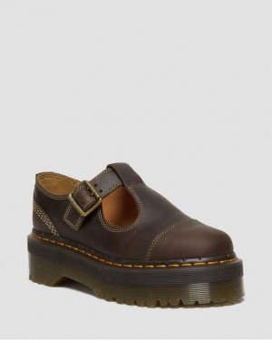 Men's Dr Martens Bethan Arc Crazy Horse Leather Mary Jane Platform Shoes Dark Brown | Australia_Dr79922