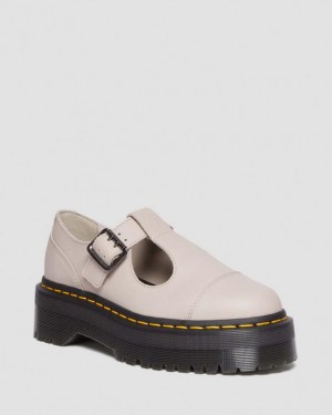 Men's Dr Martens Bethan Pisa Leather Mary Jane Platform Shoes Grey Brown | Australia_Dr70209