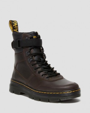 Men's Dr Martens Combs Tech Crazy Horse Leather Casual Boots Dark Brown | Australia_Dr67071