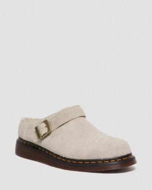 Men's Dr Martens Isham Faux Shearling Lined Suede Slingback Shoes Grey Brown | Australia_Dr34965