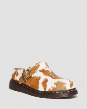 Men's Dr Martens Isham Hair-On Cow Print Slingback Shoes Brown / White | Australia_Dr25787