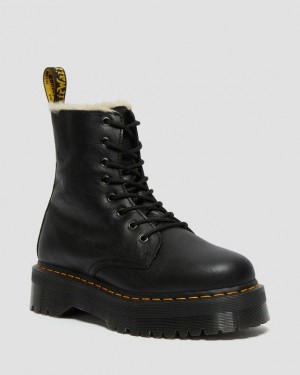 Men's Dr Martens Jadon Boot Leather Faux Fur Lined Platforms Boots Black | Australia_Dr80032