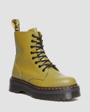 Men's Dr Martens Jadon Boot Smooth Leather Platform Shoes Olive | Australia_Dr18751