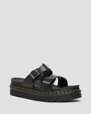 Men's Dr Martens Myles Brando Leather Buckle Slide Sandals Platform Shoes Black | Australia_Dr18986