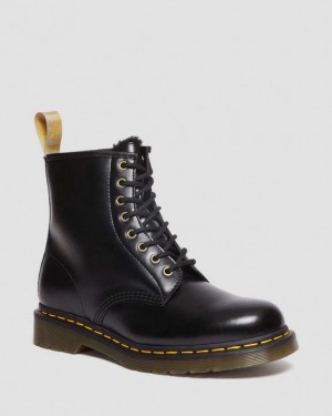 Men's Dr Martens Vegan 1460 Faux Fur Lined Lace Up Boots Black | Australia_Dr70844