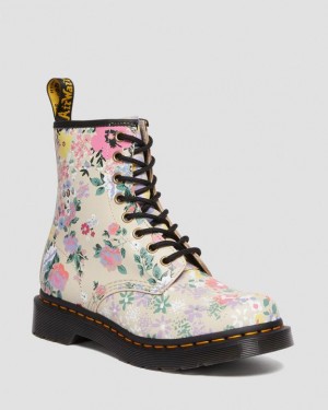 Women's Dr Martens 1460 Floral Mash Up Leather Lace Up Boots Beige | Australia_Dr11290