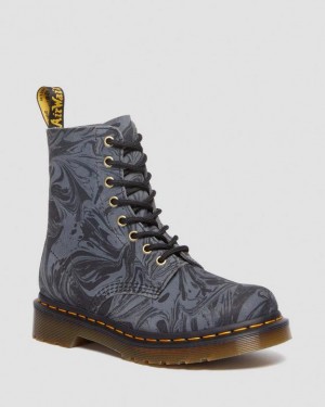 Women's Dr Martens 1460 Pascal Marbled Suede Lace Up Boots Black / Grey | Australia_Dr80980