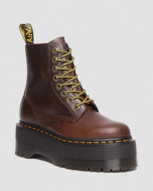 Women's Dr Martens 1460 Pascal Max Pull Up Leather Platform Boots Dark Brown | Australia_Dr58177