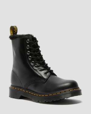 Women's Dr Martens 1460 Serena Faux Fur Lined Lace Up Boots Dark Grey | Australia_Dr77325