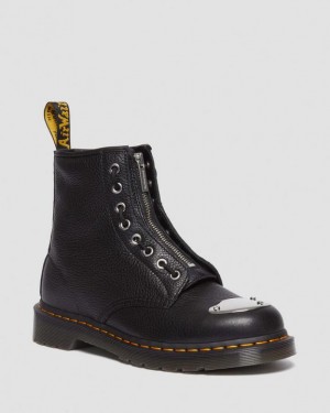 Women's Dr Martens 1460 Toe Plate Lunar Leather Jungle Zip Boots Black | Australia_Dr89735