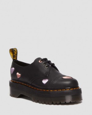 Women's Dr Martens 1461 Leather Heart Platform Shoes Black | Australia_Dr58783