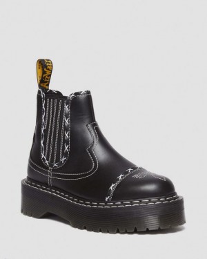 Women's Dr Martens 2976 Gothic Americana Leather Chelsea Platform Shoes Black | Australia_Dr71842