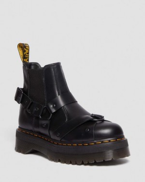 Women's Dr Martens 2976 Harness Leather Platform Chelsea Boots Black | Australia_Dr77813