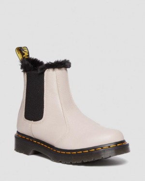 Women's Dr Martens 2976 Leonore Faux Fur-Lined Virginia Leather Chelsea Boots Grey Brown | Australia_Dr36336