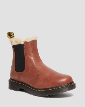 Women's Dr Martens 2976 Leonore Women's Faux Fur-Lined Chelsea Boots Brown | Australia_Dr37704