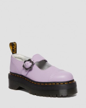 Women's Dr Martens Addina Flower Buckle Leather Platform Shoes Purple | Australia_Dr21786