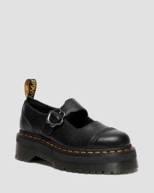 Women's Dr Martens Addina Flower Buckle Leather Platform Shoes Black | Australia_Dr93234