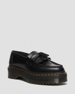 Women's Dr Martens Adrian Leather Platform Tassel Loafers Shoes Black | Australia_Dr53877