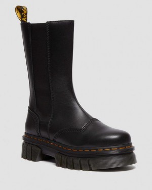 Women's Dr Martens Audrick Tall Nappa Leather Chelsea Platform Shoes Black | Australia_Dr28102