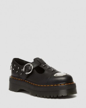 Women's Dr Martens Bethan Piercing Leather Platform Mary Jane Shoes Black | Australia_Dr33695