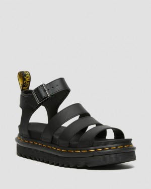 Women's Dr Martens Blaire Hydro Leather Strap Sandals Black | Australia_Dr55014