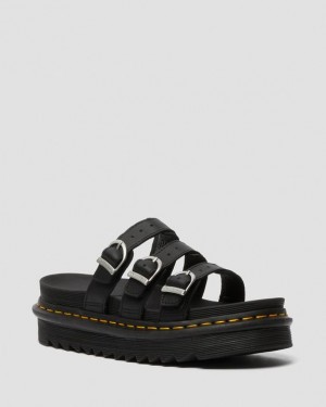 Women's Dr Martens Blaire Leather Slide Sandals Black | Australia_Dr22658