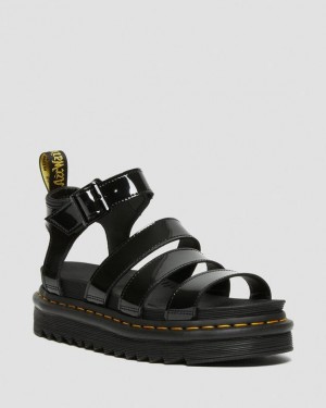 Women's Dr Martens Blaire Patent Leather Strap Sandals Black | Australia_Dr40498