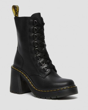 Women's Dr Martens Chesney Leather Flared Heel Lace Up Boots Black | Australia_Dr11436