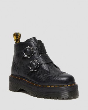 Women's Dr Martens Devon Flower Buckle Leather Platform Boots Black | Australia_Dr24028