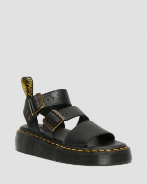 Women's Dr Martens Gryphon Pisa Leather Platform Sandals Black | Australia_Dr54618