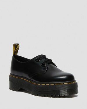 Women's Dr Martens Holly Women's Leather Platform Shoes Black | Australia_Dr36025