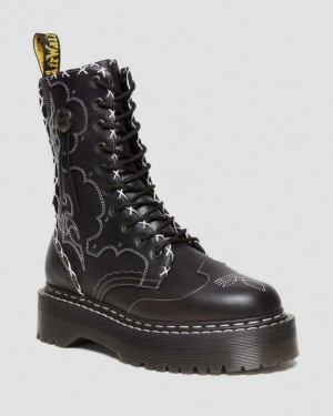 Women's Dr Martens Jadon Hi Boot Gothic Americana Leather Platforms Boots Black | Australia_Dr73163