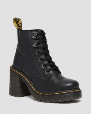 Women's Dr Martens Jesy Sendal Leather Lace Up Flared Heel Boots Black | Australia_Dr51169