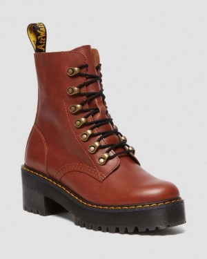 Women's Dr Martens Leona Women's Farrier Leather Heeled Boots Brown | Australia_Dr27190