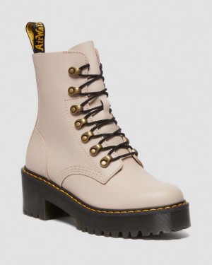 Women's Dr Martens Leona Women's Sendal Leather Heeled Boots Grey Brown | Australia_Dr67342